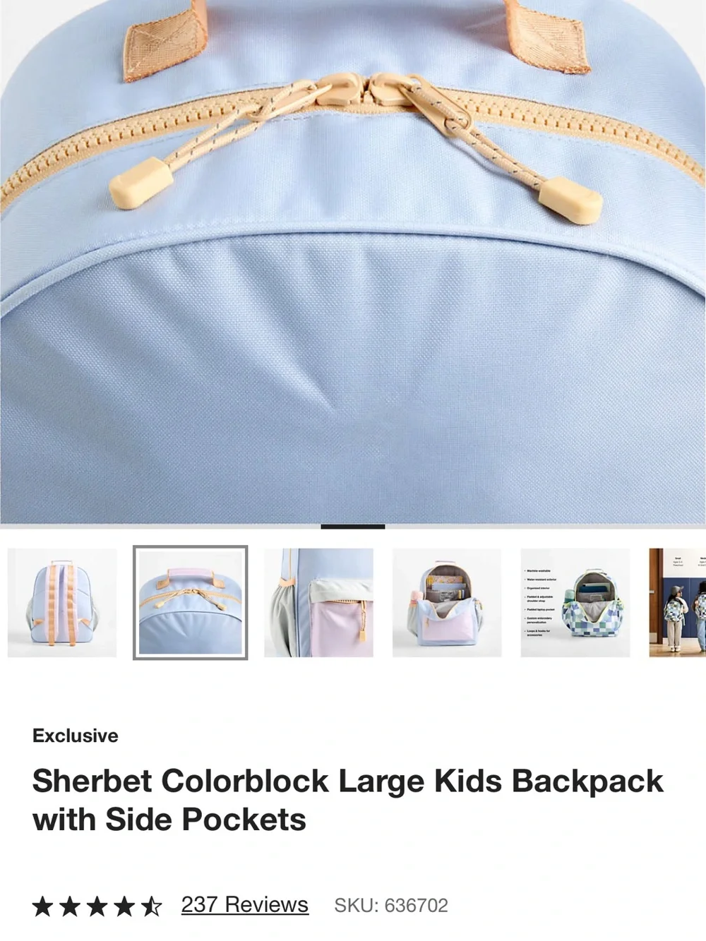 Sherbet Colorblock Large Kids Backpack with Side Pockets - Pastel Blue & Pink